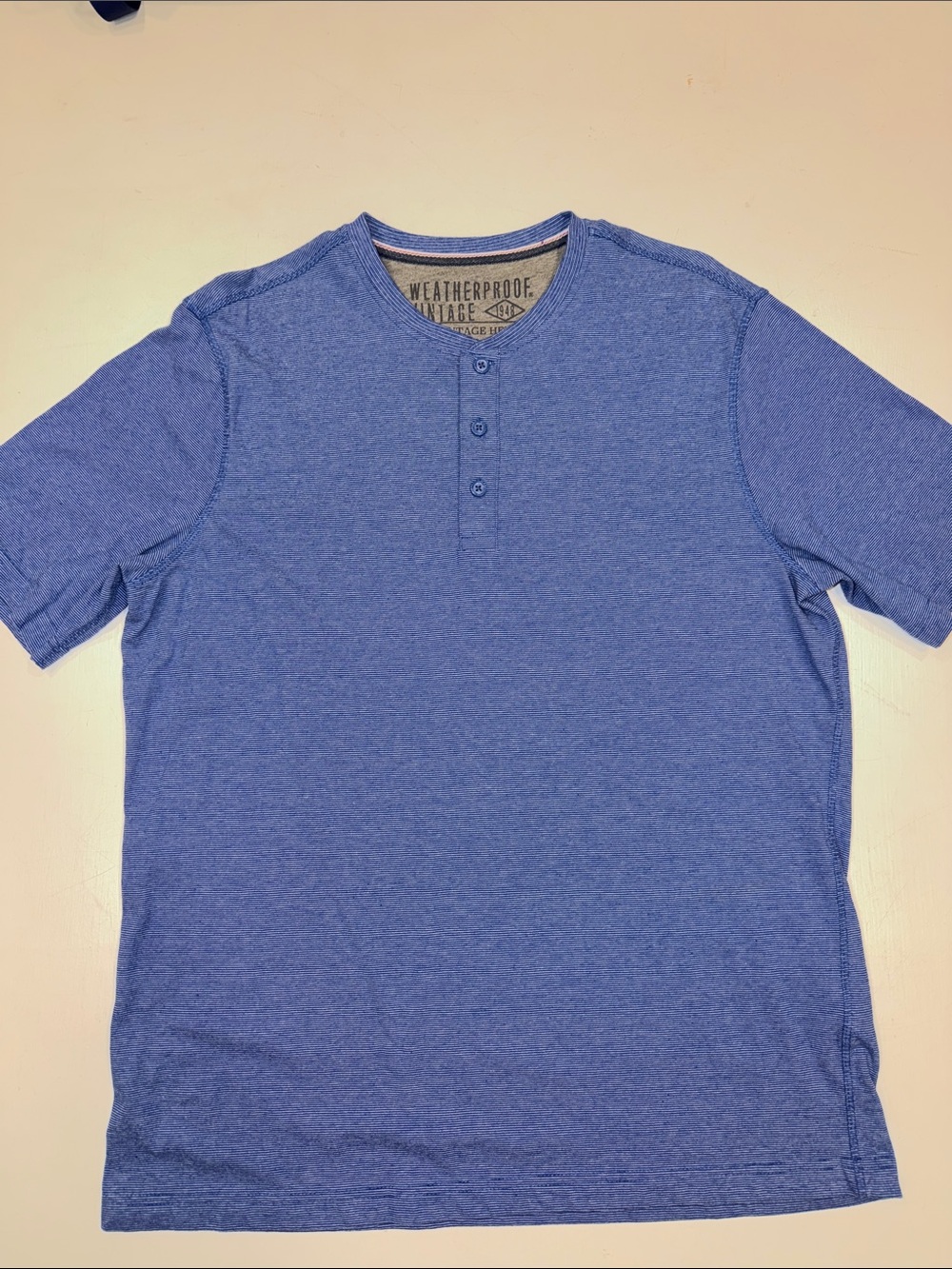 Weatherproof Men’s Heather Royal Blue Henley Short Sleeve Shirt